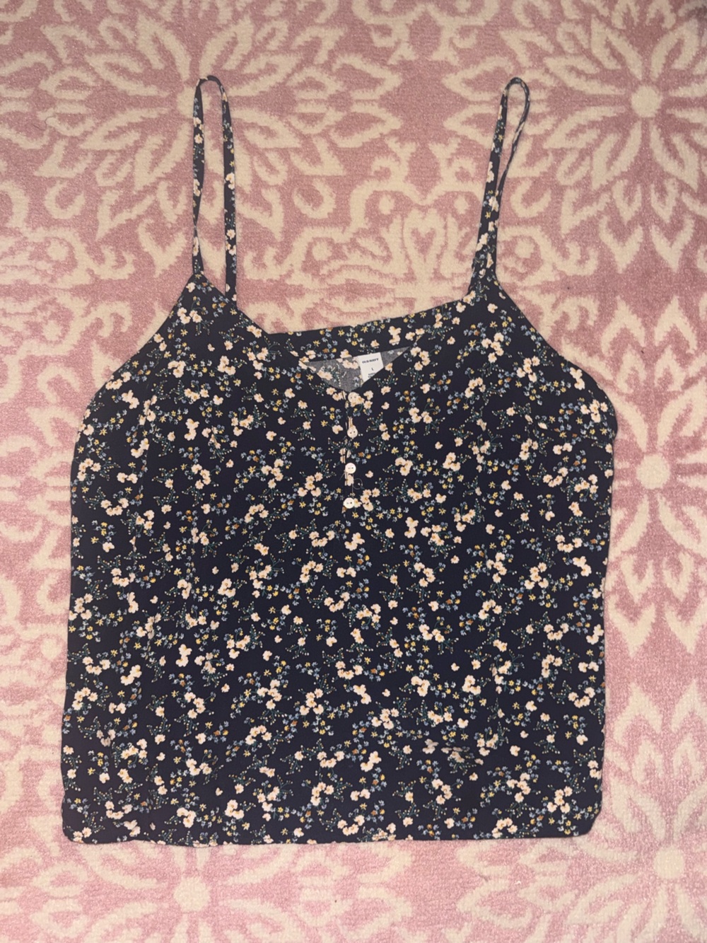 Old Navy Navy Floral Button Front Cami Tank Top Large